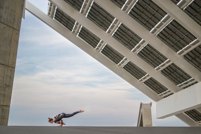 A person doing aerobics at the Forum in Barcelona